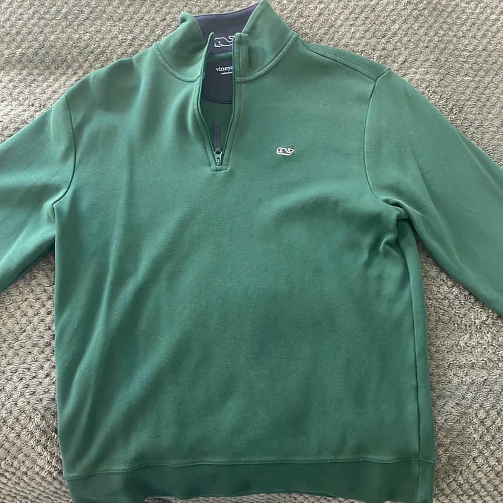 Mens small barely worn quarter zip sweater, dark green color